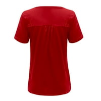 qazqa plus size ženski modni okrugli vrat Čvrsti gumb naklonjen čvrstim labavim ležernim majicama na vrhu crvene