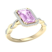 Imperijalni dragulj 10k žuto zlato smaragda izrezan ružičasti ametist ct tw dijamant Halo Ženski prsten