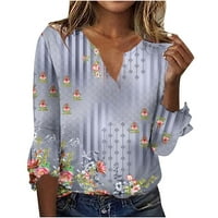 Yanhoo ženski rukavi vrhovi ljetni trendov Henley v Neck bluza labava casual print grafičke majice