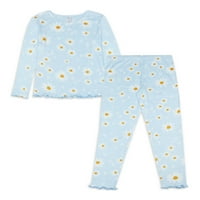 Jellifish Kids Girls Daisy Print Ribbed Top i hlače set pidžama, 2-komad, veličine 4-16