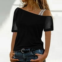 + Ženski ljetni topovi, jednobojna košulja s ramena, bluza kratkih rukava, ženski topovi, crni;
