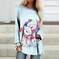 Ženske majice plus size-ispod $ jesenski pulover s okruglim vratom s uzorkom dugih rukava, plavi vrhovi