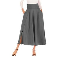 Suknje za žene, jednobojne, visokog struka, Nabrane, A kroja, duga Maksi suknja s prednjim prorezom i remenom