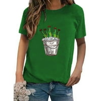 Ženski vrhovi s cvjetnim printom, majice s okruglim vratom i kratkim rukavima, novi dolazak, zeleni