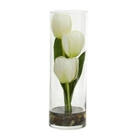 Gotovo prirodni umjetni aranžman od 10-inčnih tulipana u cilindričnoj vazi