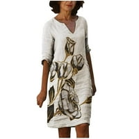 Ženska haljina za smjenu s V-izrezom Moda casual pola rukav tiskane dame labave haljine duge haljine koljena