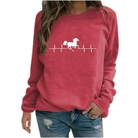 Ženski modni konj tiskana labava majica dugih rukava bluza okrugli vrat vrhovi crveni s