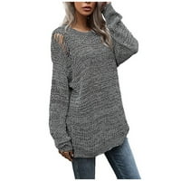 Rasprodaja ženska pletiva s okruglim vratom dugih rukava poderani šuplji pulover džemper ležerna duga pletena