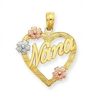 Prekrasan privjesak Od 14k trobojnog zlata Nana u srcu s cvijećem