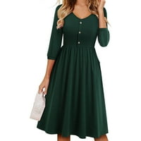 Haljine za žene ženske a-line srednje duljine čvrste rukave V-izrez džep a-line haljine zelene s
