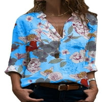 Ženske Ležerne tunike s dugim rukavima, široke majice s izrezom u obliku slova u, Henlee cvjetna košulja, bluza