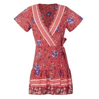 Mini haljine za žene s naramenicama u obliku slova u, Kratki rukav, Cvjetni print, Otvorena leđa, večernja duga