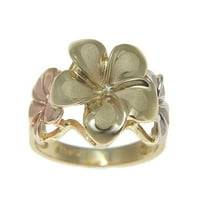 14k čvrsti trobojni zlatni prsten s havajskom plumerijom u obliku cvijeta veličina 7,5