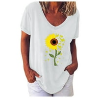 Ženska ležerna Majica kratkih rukava s izrezom u obliku slova A, bluza s printom suncokreta, majice s kratkim