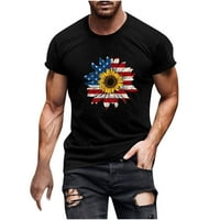 Muške majice s printom zastave, sportska majica za fitness s okruglim vratom i kratkim rukavima, crni;