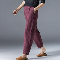 hlače za žene, ženske Prozračne pamučne lanene hlače s džepovima i elastičnim elastičnim strukom, široke hlače,