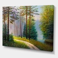 DesignArt 'suptilno zalazak sunca kroz drveće II' Lake House Canvas Wall Art Print