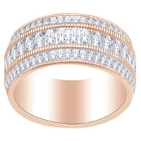 Tri reda prstena u 14k ružičasto zlato s 0. CT okrugli bijeli prirodni dijamant s veličinom prstena-10,5