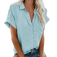 Tklpehg Ženski ljetni vrhovi kauzalni klirens kratkih rukava lagana fit lagana bluza Bluza obična obojena rever