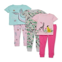 Wonder Nation mališani djevojaci Snug Fit Pamuk s kratkim rukavima pidžama, 6-komadića set