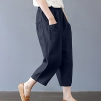 Ženske plus size Rasprodaje modne ženske ljetne Ležerne široke jednobojne pamučne lanene hlače s džepovima plave