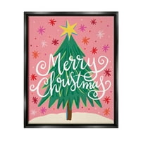 Sretan božićni ružičasti zvjezdani uzorak odmor grafička umjetnost Jet crni uokvireni umjetnički print zidna umjetnost