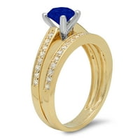 Dijamant okruglog reza s imitacijom plavog safira od 18 karatnog žutog i bijelog zlata s naglascima vjenčani set