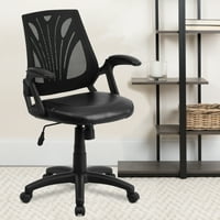 Dizajnerska uredska stolica od crne mrežaste mrežice sa srednjim naslonom, sa sjedalom od umjetne kože i otvorenim