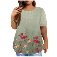 Ženske majice s kratkim rukavima S cvjetnim printom Plus size odjevne ljetne bluze ležerna majica zelena majica