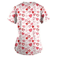 Ženska modna radna odjeća s izrezom u obliku slova U i kratkim rukavima Za Valentinovo s printom i džepovima