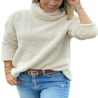 Ženska pahuljasta majica s dolčevitom majicom širokog kroja s dugim rukavima zimski jednobojni pulover u krem