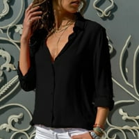 Relanfenk ženski dugi rukav čvrste boje gumb za omalovažavanje majice majice majice majice