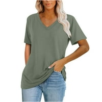 Ljetni modni labavi osnovni topovi za žene, jednobojne majice kratkih rukava u obliku slova u, Košulje za slobodno