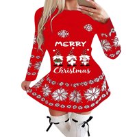 _ / Božićna Ženska seksi haljina s dugim rukavima, Božićna blagdanska haljina s printom, zimska haljina s dugim