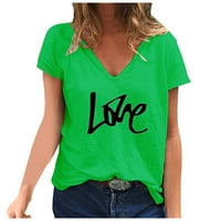Moonker ženske vrhove košulje za žene tiskane majice s kratkim rukavima Top Top ljeto V-izrez 2xl zelena