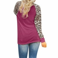 Ženski jesenski topovi ženske Raglan majice dugih rukava U boji Plus size Okrugli vrat Leopard Print prošivena