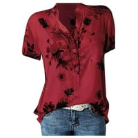 Ženska hipi odjeća ljetne Ležerne košulje kratkih rukava majice s cvjetnim printom u donjem rublju, bluze u crvenoj