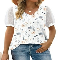Ženski vrhovi vide kroz tiskanu majicu s kratkim rukavima V vrat casual bluza