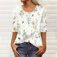 Apepal Womens Tops Women Henley majice majice za ispis majice Gumb Dressive bluze za žene bež s