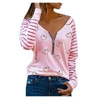 V-izrez Bluus Clearance ženski modni srčani ispis V-izreck plus veličina vrhova s ​​dugim rukavima bluza