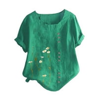 Majica za tisak za ženu kratke rukave okrugli vrat pamuk lane gornja bluza zelena xxxl