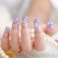Ljubičasti lažni Glitter nokti 3b umjetni pjenušavi rhinestone lažni nokti zabava vjenčanje nevjesta savjeti za