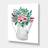 DesignTart 'buketi cvijeća u rustikalnom cvjetničkom loncu s tradicionalnim platnenim umjetničkim printom bobica