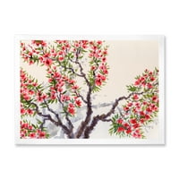 Crveni cvjetovi na proljetnom cvjetaju stablo II uokvireno slikarstvo platno umjetnički tisak