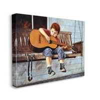 Stupell Industries Boy Strumming gitara prednji trijem Swing Slikanje dizajna Jima Dalyja, 30 40