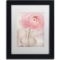 Zaštitni znak likovna umjetnost 'Jednostruka ruža ružičasti cvijet' platno umjetnost Cora Niele, bijela mat, crni