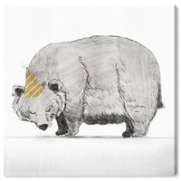 Wynwood Studio 'Party Time Bear' Životinje zidne umjetničke platneno platno - sivo, zlato, 20 20
