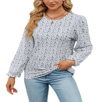 Ženska tunika bluza majice s dugim rukavima majica s cvjetnim printom labava majica casual odjeća pulover Crna;