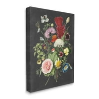 Stupell Industries Botanički crtež cvjetni buket na crnom dizajnu platna zidna umjetnost po slovima i obloženim