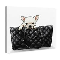 Wynwood Studio Fashion and Glam Wall Art Canvas Otisci Frenchie in the Bag torbice - bijele, crne